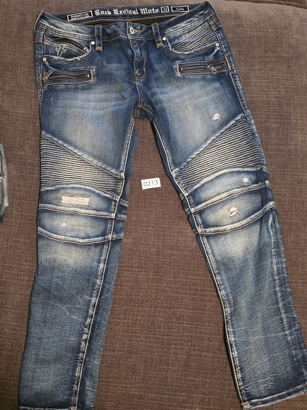 Rock Revival Moto Jeans, Gavy, with Ribbed Knee Panels Size 31